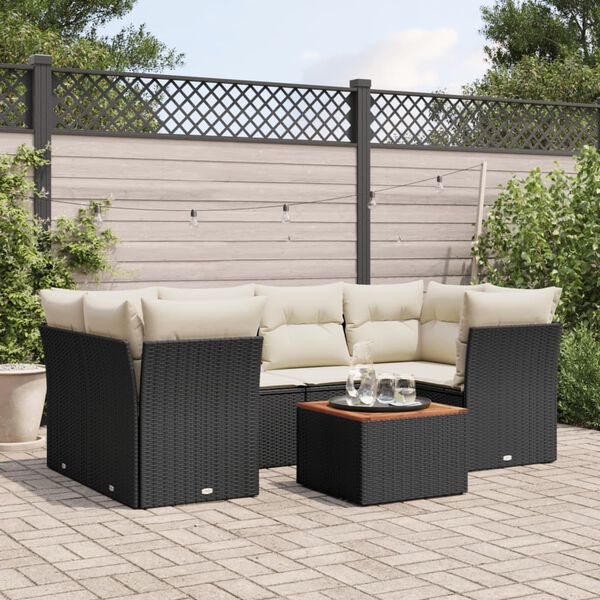vidaXL 7 Piece Garden Sofa Set with Cushions Black Poly Rattan