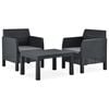 vidaXL 3 Piece Garden Lounge Set with Cushions PP Rattan Anthracite
