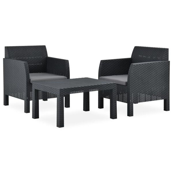 vidaXL 3 Piece Garden Lounge Set with Cushions PP Rattan Anthracite