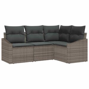 vidaXL Sofa Set with Cushion 4 pcs Grey Poly Rattan