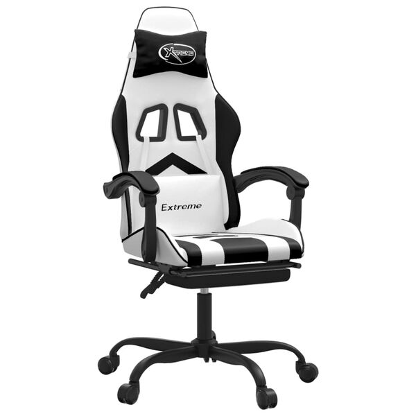 vidaXL Swivel Gaming Chair with Footrest White&Black Faux Leather