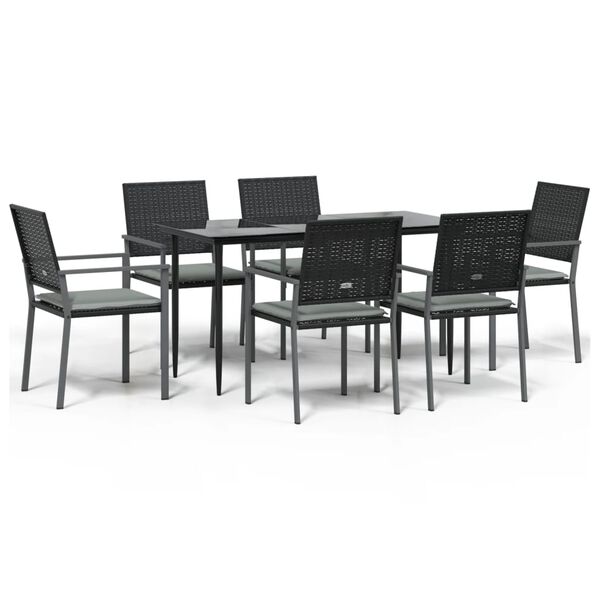 vidaXL 7 Piece Garden Dining Set with Cushions Poly Rattan and Steel