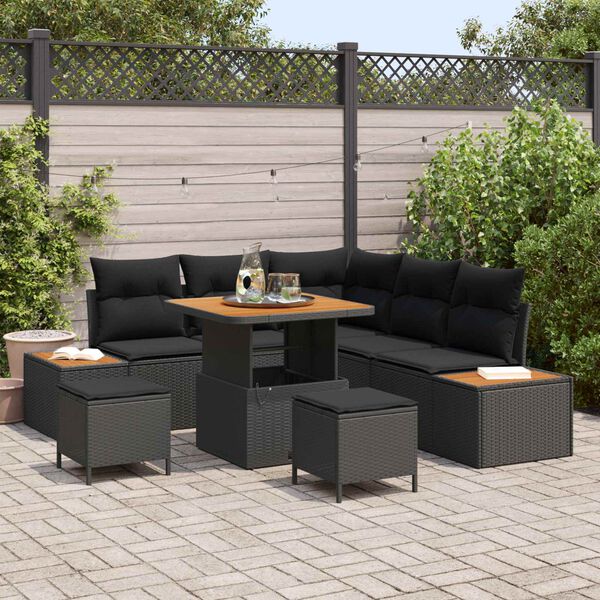 vidaXL Garden Sofa Set 8 pcs Black Poly Rattan