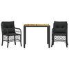 vidaXL 3 Piece Bistro Set with Cushions Black Poly Rattan