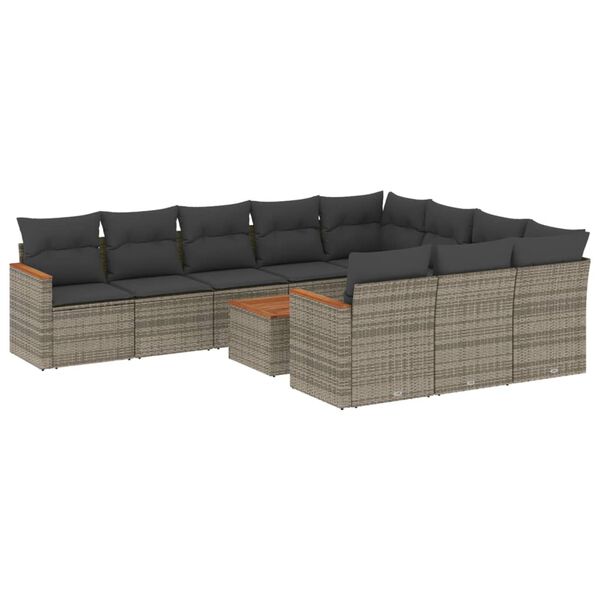 vidaXL 11 Piece Garden Sofa Set with Cushions Grey Poly Rattan