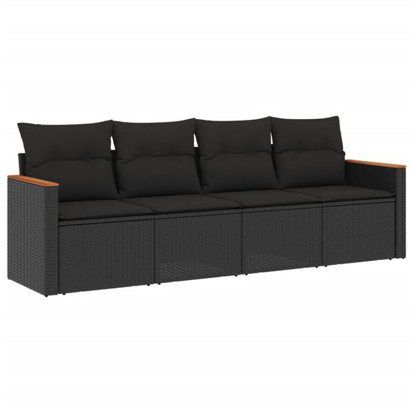 vidaXL 4 Piece Garden Sofa Set with Cushions Black Poly Rattan