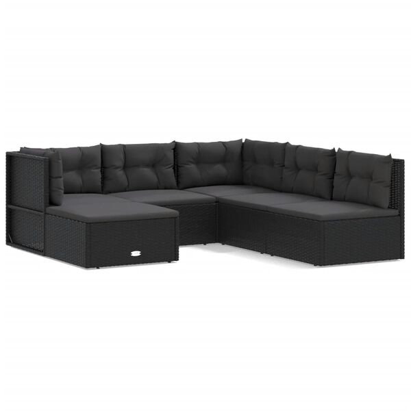 vidaXL 6 Piece Garden Lounge Set with Cushions Black Poly Rattan