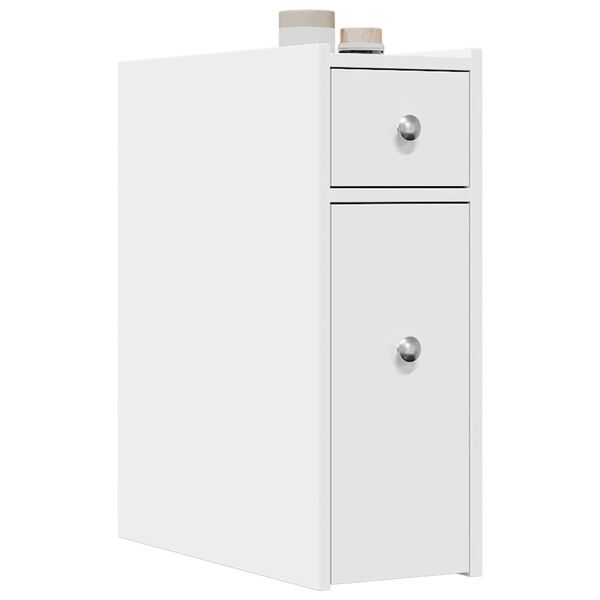 vidaXL Narrow Bathroom Cupboard with Wheels White Engineered Wood