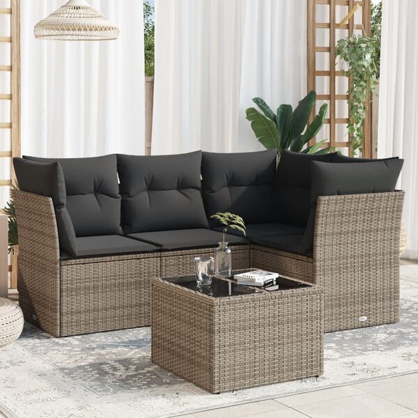 vidaXL 5 Piece Garden Sofa Set with Cushions Grey Poly Rattan