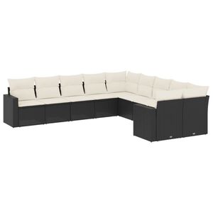 vidaXL 10 Piece Garden Sofa Set with Cushions Black Poly Rattan