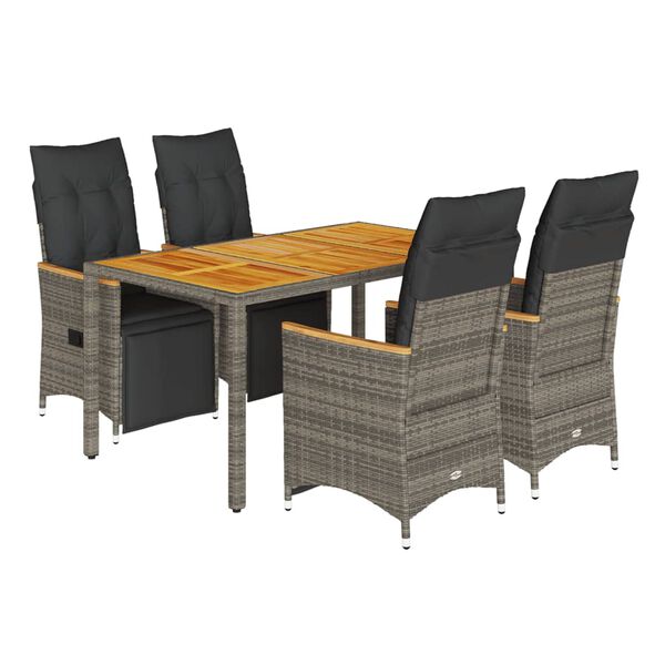 vidaXL 5 Piece Garden Bistro Set with Cushions Grey Poly Rattan