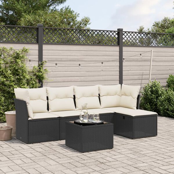 vidaXL 6 Piece Garden Sofa Set with Cushions Black Poly Rattan