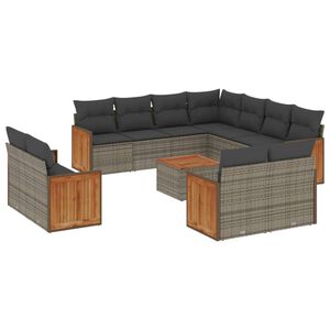 vidaXL 12 Piece Garden Sofa Set with Cushions Grey Poly Rattan