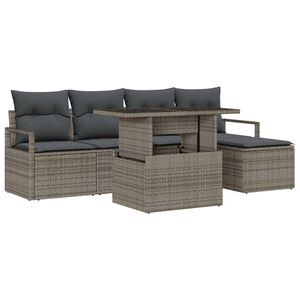 vidaXL Garden Sofa Set with Storage 6 pcs Grey Poly rattan