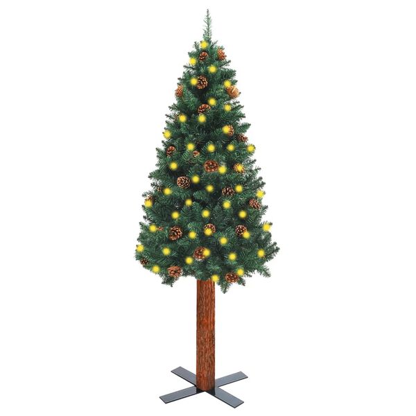 vidaXL Slim Pre-lit Christmas Tree with Real Wood&Cones Green 150 cm