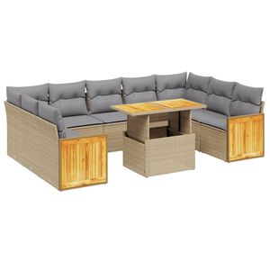 vidaXL 10 Piece Garden Sofa Set with Cushions Beige Poly Rattan