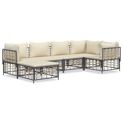 vidaXL 6 Piece Garden Lounge Set with Cushions Anthracite Poly Rattan