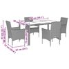vidaXL 5 Piece Garden Dining Set with Cushions Light Grey Poly Rattan and Glass