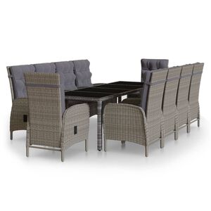 vidaXL 11 Piece Garden Dining Set Poly Rattan Grey