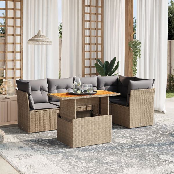 vidaXL 5 Piece Garden Sofa Set with Cushions Beige Poly Rattan