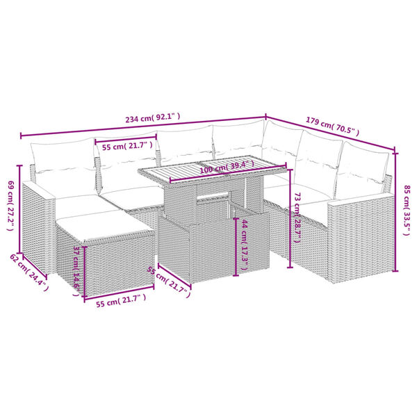 vidaXL 8 Piece Garden Sofa Set with Cushions Black Poly Rattan