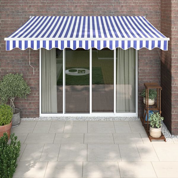 vidaXL Retractable Awning Blue and White 3x2.5 m Fabric and Aluminium