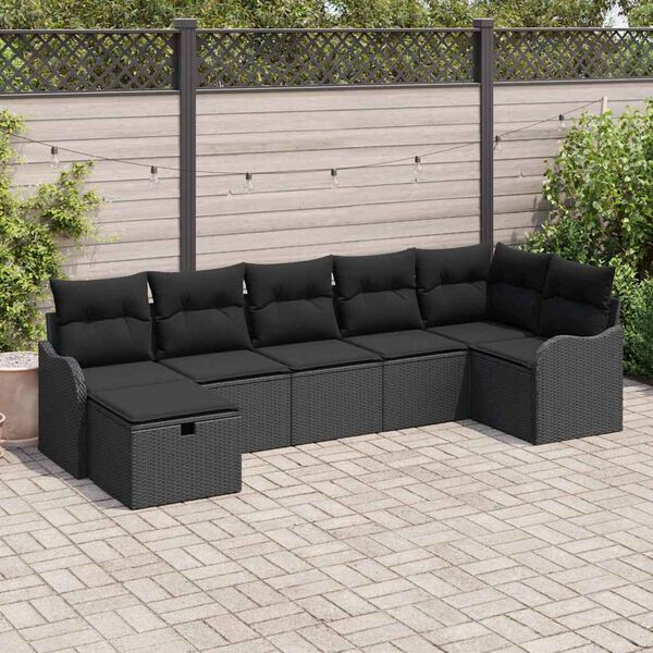 vidaXL Garden Sofa Set with Cushion 7 pcs Black Poly rattan