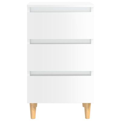 vidaXL Bed Cabinet with Solid Wood Legs High Gloss White 40x35x69 cm