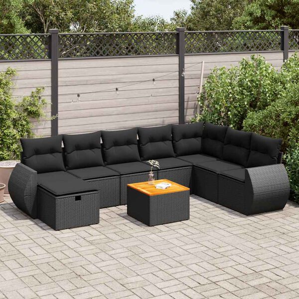 vidaXL 9 Piece Garden Sofa Set with Cushions Black Poly Rattan