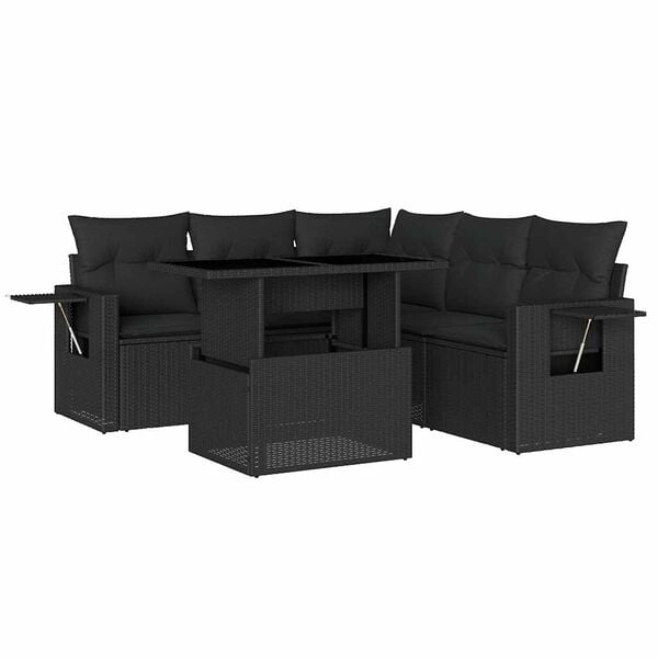 vidaXL 6 Piece Garden Sofa Set with Cushions Black Poly Rattan
