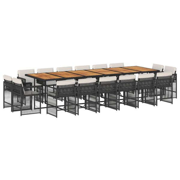 vidaXL 17 Piece Garden Dining Set with Cushions Black Poly Rattan