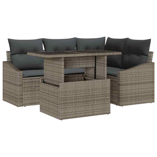 vidaXL Garden Sofa Set with Cushion 5 pcs Grey Poly Rattan