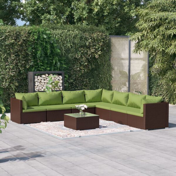 vidaXL 8 Piece Garden Lounge Set with Cushions Poly Rattan Brown