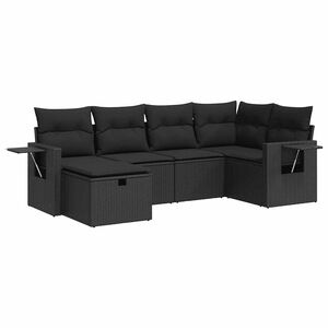 vidaXL 6 Piece Garden Sofa Set with Cushions Black Poly Rattan