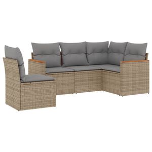 vidaXL 5 Piece Garden Sofa Set with Cushions Beige Poly Rattan