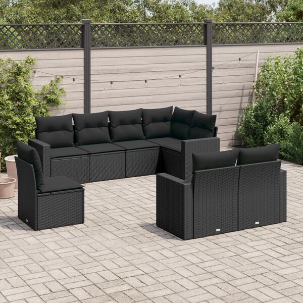vidaXL 8 Piece Garden Sofa Set with Cushions Black Poly Rattan