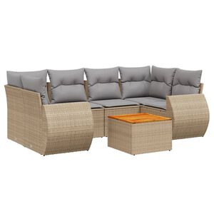 vidaXL 7 Piece Garden Sofa Set with Cushions Beige Poly Rattan