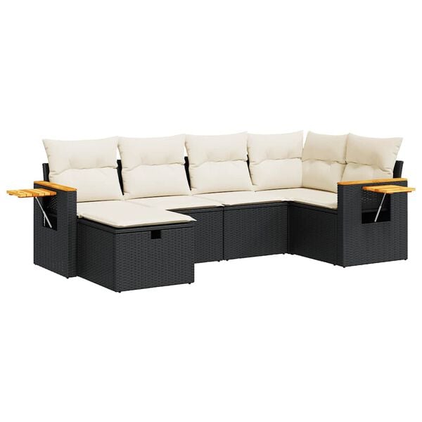 vidaXL 6 Piece Garden Sofa Set with Cushions Black Poly Rattan