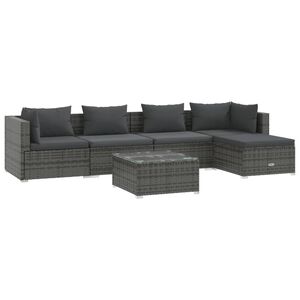 vidaXL 6 Piece Garden Lounge Set with Cushions Poly Rattan Grey