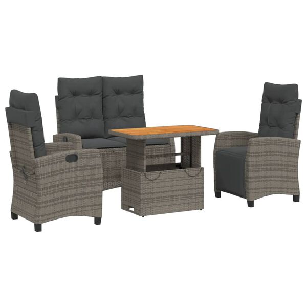 vidaXL 4 Piece Garden Dining Set with Cushions Grey Poly Rattan