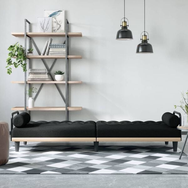 vidaXL Sofa Bed with Armrests Black Fabric