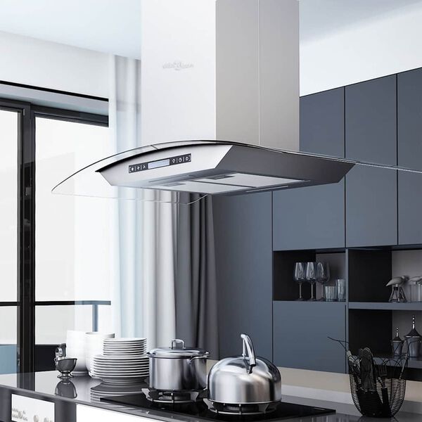 vidaXL Island Range Hood 90 cm LCD Display Touch Sensor 756 m&sup3;/h LED
