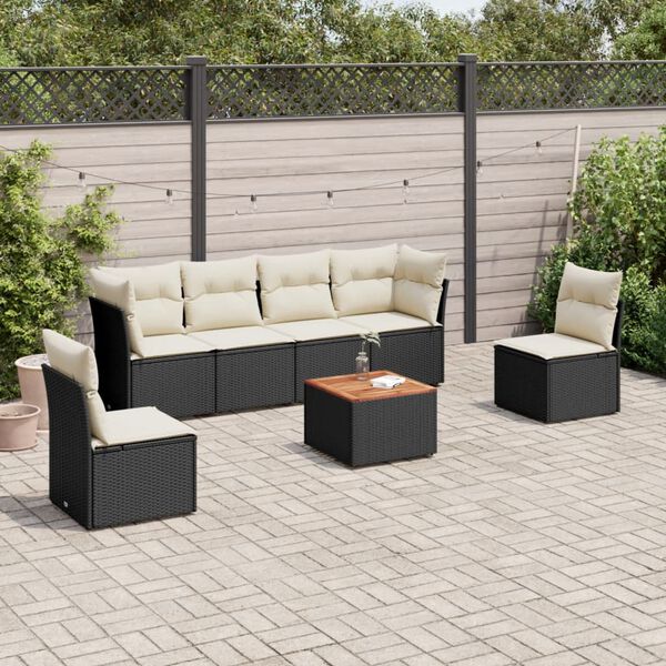 vidaXL 7 Piece Garden Sofa Set with Cushions Black Poly Rattan