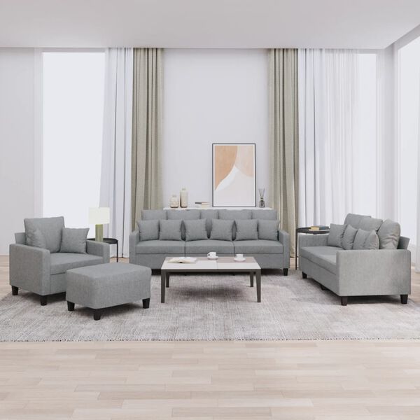 vidaXL 4 Piece Sofa Set with Pillows Light Grey Fabric