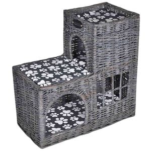 vidaXL Cat House | Grey | Willow, Polyester | Medium | Lightweight | Cat Tree