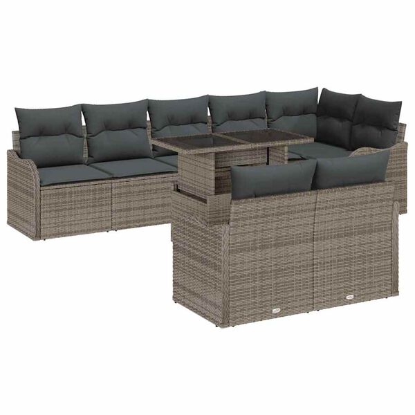 vidaXL Lounge Set with Cushion 9 pcs Grey Poly rattan