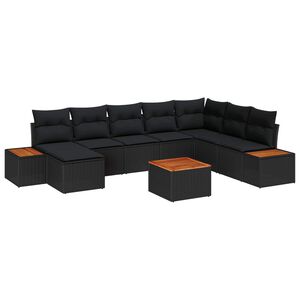 vidaXL Garden Sofa Set with Cushion 9 pcs Black Poly Rattan