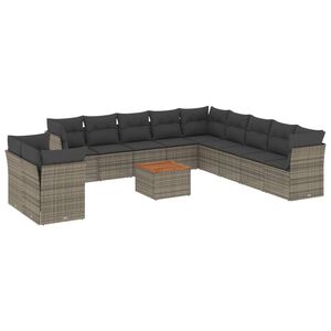 vidaXL 12 Piece Garden Sofa Set with Cushions Grey Poly Rattan
