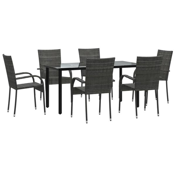 vidaXL 7 Piece Garden Dining Set Grey Poly Rattan