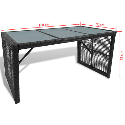 vidaXL Beer Table with 2 Benches 160 cm Poly Rattan Black